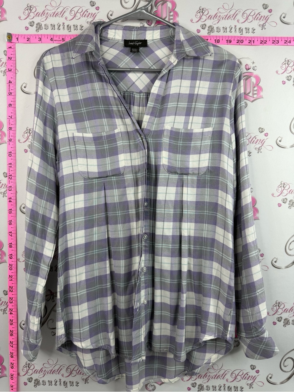 Lord & Taylor shirt button up Lavender and White Plaid Button-Down Shirt